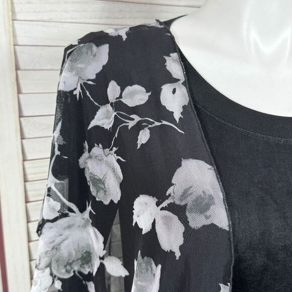 Inner Beauty Floral Sheer Mesh Kimono Topper Open Front Black White XL - Picture 5 of 11